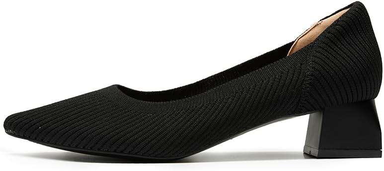 youngshow Women's Pumps Kitten Heels Pointed Toe Knit Slip On Comfortable Casual Formal Dress Shoes - Image 6