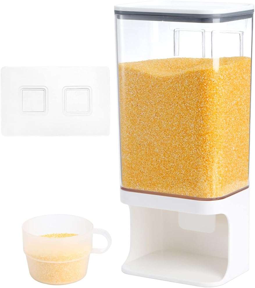 AVLA Rice Dispenser, Wall-Mounted Laundry Detergent Container, Cereal Dry Food Storage Bucket with Measuring Cup, Kitchen Grain Organizer with Lid, BPA-Free, for Beans, Laundry Scent Bead, Pet Food - Image 1