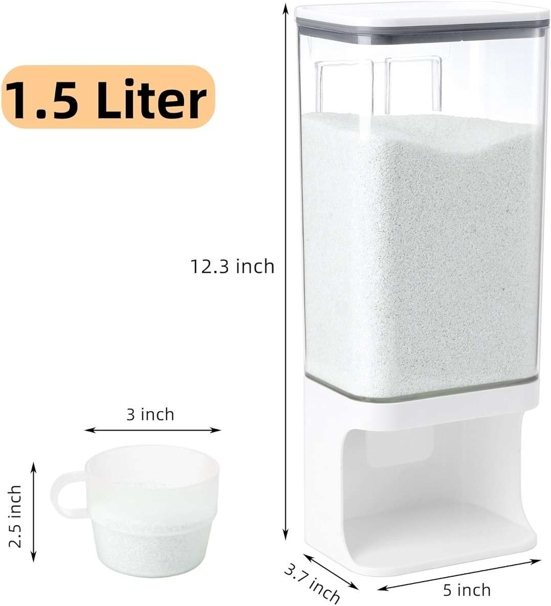 AVLA Rice Dispenser, Wall-Mounted Laundry Detergent Container, Cereal Dry Food Storage Bucket with Measuring Cup, Kitchen Grain Organizer with Lid, BPA-Free, for Beans, Laundry Scent Bead, Pet Food - Image 3