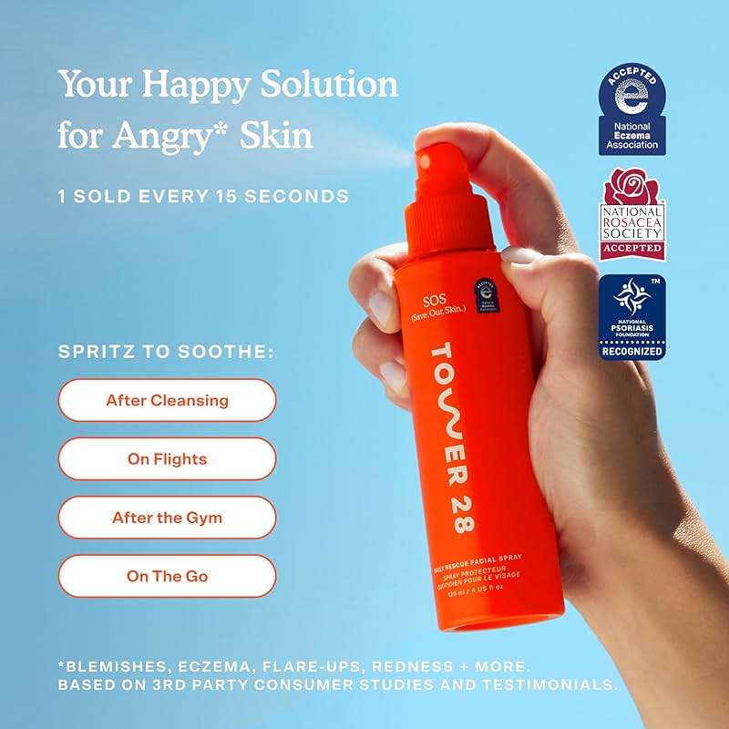 Tower 28 SOS Daily Rescue Facial Spray - Hypochlorous Acid Spray to Help Reduce Redness, Calm Irritation + Alleviate Flare-Ups - Purifying Travel Size Face Toner - Everyday Skin Care Essential (1 oz) - Image 6