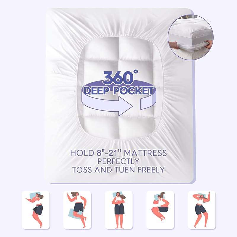 ABENE Twin XL Size Mattress Topper for College Dorm Essentials, Extra Long Mattress Pad Pillowtop, Soft Plush Mattress Cover Bed Topper with Deep Pocket, Overfilled Down Alternative Filling, White - Image 4