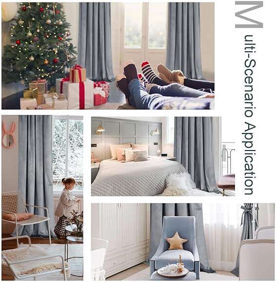 JIUZHEN Grey Velvet Curtains 96 inches for Living Room - Thermal Insulated Rod Pocket Room Darkening Window Curtains Super Soft Home Deco Blackout Velvet Drapes, 2 Panels with Tiebacks, 52W x 96L - Image 6