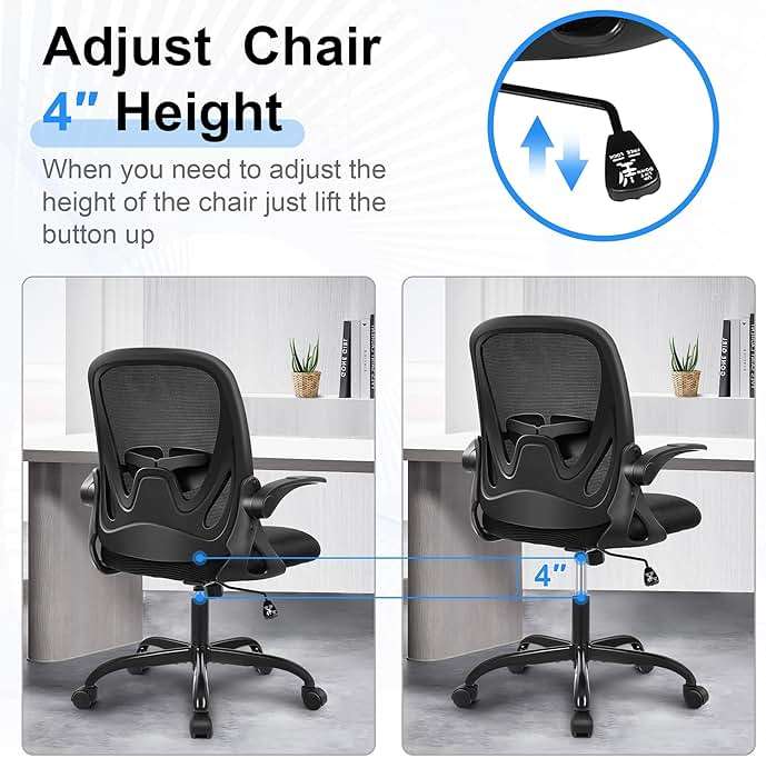 Primy Office Chair Ergonomic Desk Chair with Flip up Armrests Swivel Breathable Desk Mesh Computer Chair with Adjustable Lumbar Support and Height for Conference Room (Black) - Image 9