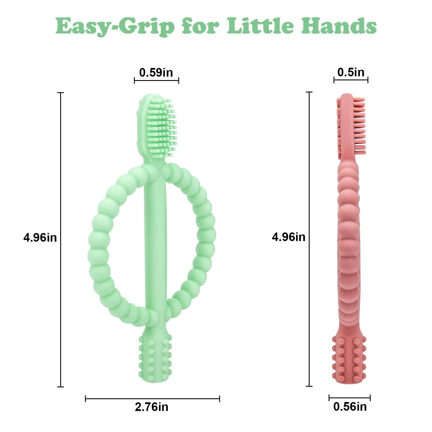 Baby Teething Toys with Easy-Hold Handle, Silicone Infant Toothbrush, Textured On Both Sides Helps Massage, Soothe Sore Gums, Teething Toys for Babies 0-6 Months, 6-12 Months Bright Green & Caramel - Image 3