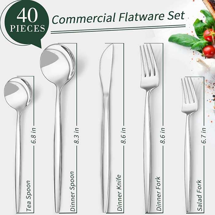 40-Piece Silverware Set for 8, CEKEE Stainless Steel Flatware Cutlery Set Included Knife Spoon and Fork, Kitchen Utensils Set for Home Hotel Wedding Restaurant - Mirror Polished & Dishwasher Safe - Image 2