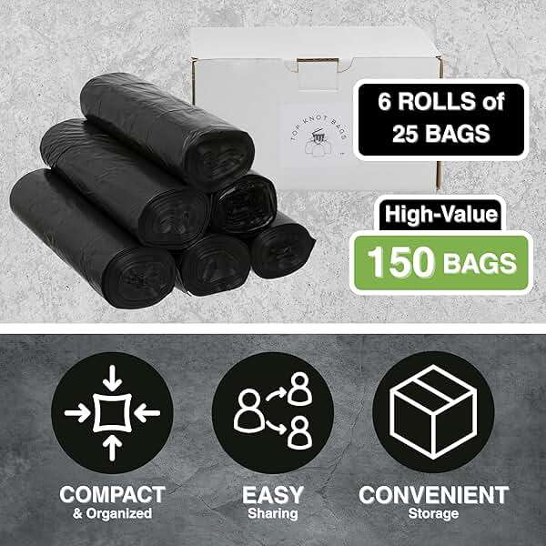 Top Knot Bags 45 Gallon Garbage Trash Bag 40X48" Black 150 Count Can Liner Bulk 40 Gallon 41 Gallon 42 Gallon 44 Gallon Made in USA - Image 2