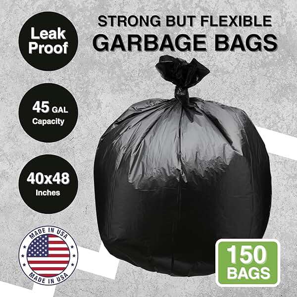 Top Knot Bags 45 Gallon Garbage Trash Bag 40X48" Black 150 Count Can Liner Bulk 40 Gallon 41 Gallon 42 Gallon 44 Gallon Made in USA - Image 3