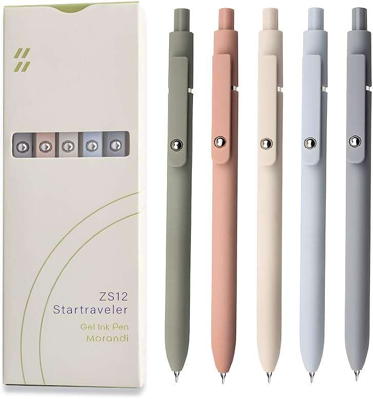 UIXJODO Gel Pens, 5 Pcs 0.5mm Black Ink Pens Fine Point Smooth Writing Pens, High-End Series Pens for Journaling Note Taking, Cute Office School Supplies Gifts for Women Men (Morandi) - Image 1