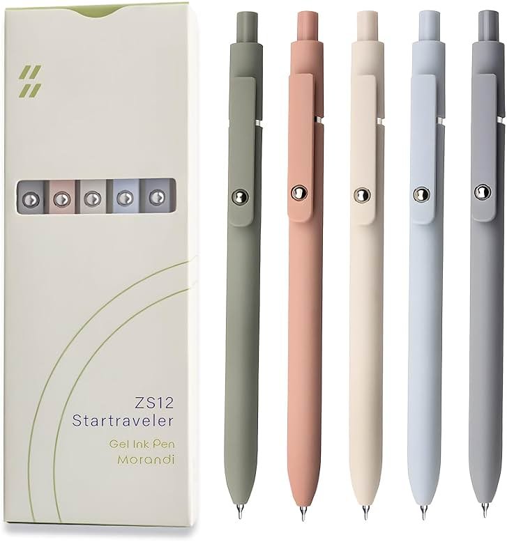 UIXJODO Gel Pens, 5 Pcs 0.5mm Black Ink Pens Fine Point Smooth Writing Pens, High-End Series Pens for Journaling Note Taking, Cute Office School Supplies Gifts for Women Men (Morandi) - Product Image