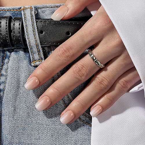 BTArtbox Square Ombre Press On Nails -Soft Gel Press On Nails Short with Nail Glue, 16 Sizes - 32 Reusable Fake Nails Kit, Vanilla Cream - Image 2
