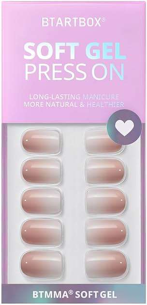 BTArtbox Square Ombre Press On Nails -Soft Gel Press On Nails Short with Nail Glue, 16 Sizes - 32 Reusable Fake Nails Kit, Vanilla Cream - Image 3