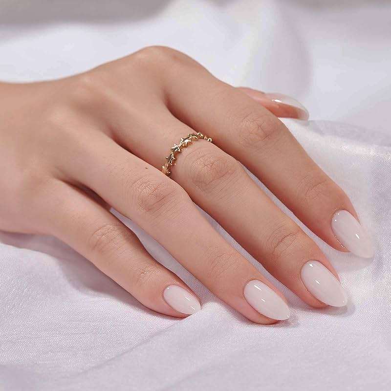 BTArtbox White Press On Nails Short - Soft Gel Press on Nails Almond, White Glue on Nails with Nail Glue, Reusable Stick on Nails in 16 Sizes, Cream Puff - Image 1