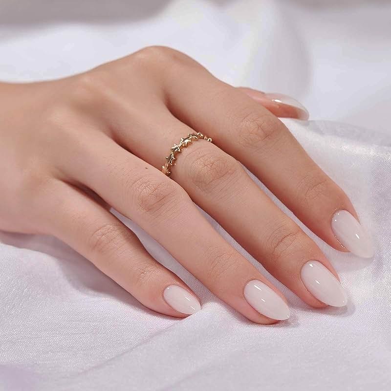 BTArtbox White Press On Nails Short - Soft Gel Press on Nails Almond, White Glue on Nails with Nail Glue, Reusable Stick on Nails in 16 Sizes, Cream Puff - Product Image