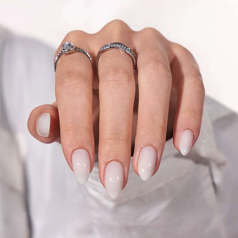 BTArtbox White Press On Nails Short - Soft Gel Press on Nails Almond, White Glue on Nails with Nail Glue, Reusable Stick on Nails in 16 Sizes, Cream Puff - Image 2