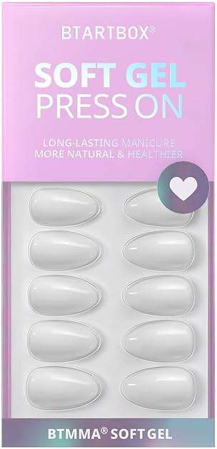 BTArtbox White Press On Nails Short - Soft Gel Press on Nails Almond, White Glue on Nails with Nail Glue, Reusable Stick on Nails in 16 Sizes, Cream Puff - Image 3