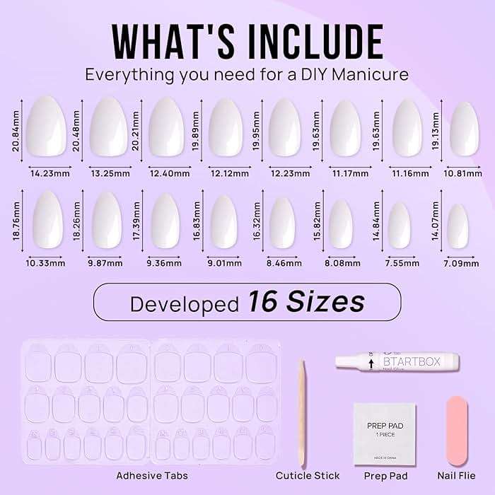 BTArtbox White Press On Nails Short - Soft Gel Press on Nails Almond, White Glue on Nails with Nail Glue, Reusable Stick on Nails in 16 Sizes, Cream Puff - Image 5