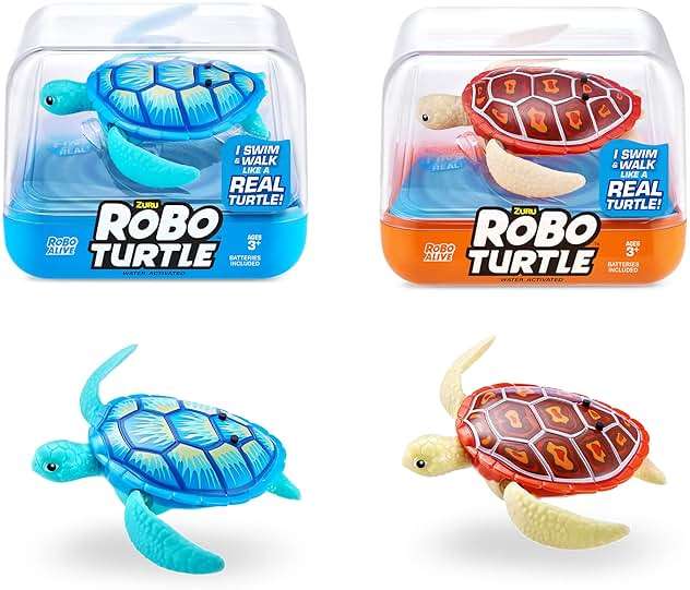 ROBO ALIVE Robo Turtle Robotic Swimming Turtle (Orange + Blue) by ZURU Water Activated, Comes with Batteries, Amazon Exclusive (2 Pack) - Image 1