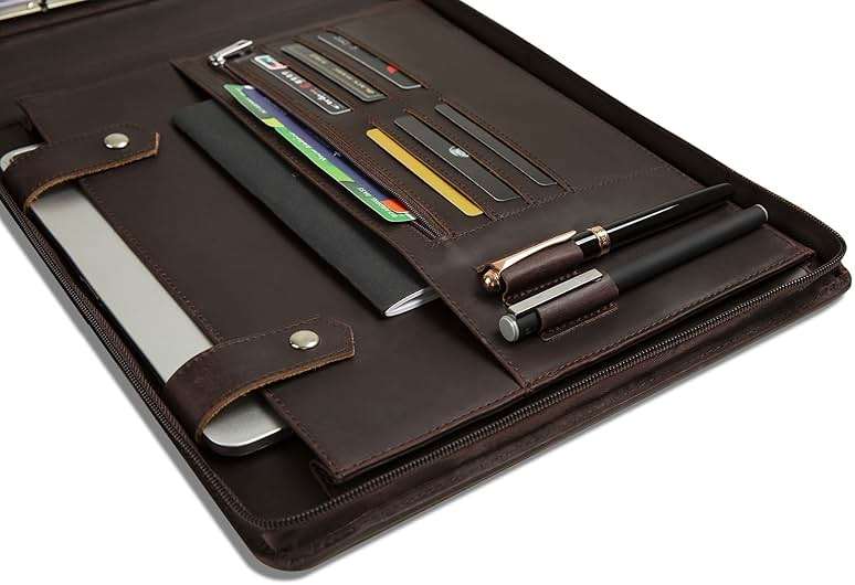 GZRHKJ Genuine Leather Business Check Binder, 7 Ring Checkbook Binder for Business Checks, Personalized Engraved Checkbooks, 600 Checks Capacity for 9 × 13 Inch Sheet (Dark Brown) - Image 3