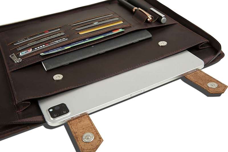 GZRHKJ Genuine Leather Business Check Binder, 7 Ring Checkbook Binder for Business Checks, Personalized Engraved Checkbooks, 600 Checks Capacity for 9 × 13 Inch Sheet (Dark Brown) - Image 4