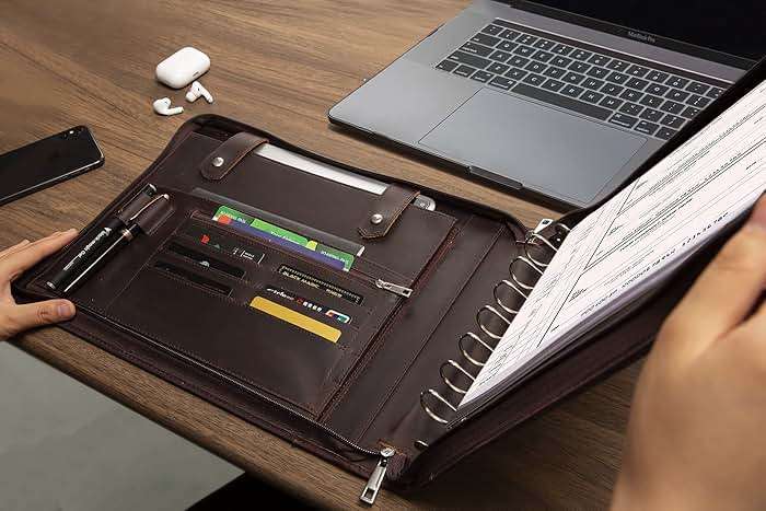 GZRHKJ Genuine Leather Business Check Binder, 7 Ring Checkbook Binder for Business Checks, Personalized Engraved Checkbooks, 600 Checks Capacity for 9 × 13 Inch Sheet (Dark Brown) - Image 6
