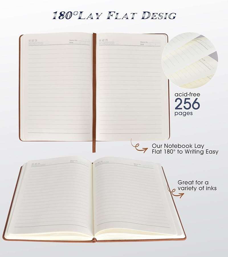 Lined Journal Notebook for Women Men,256 Thick Pages,A5 Hardcover Vintage Leather Journal for Writing,Travel,Business,Work, School,College Ruled Notebooks for Note Taking,Daily Diary 5.7"×8.3" - Image 5