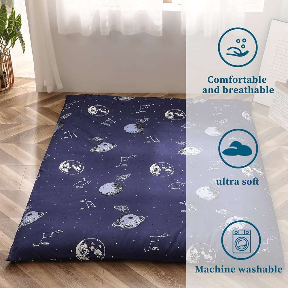 MAXYOYO Mattress Cover for Traditional Japanese Futon Mattress, Futon Floor Mats Cover with Zipper, Super Soft and Machine Washable, Space Adventure, Queen - Image 2