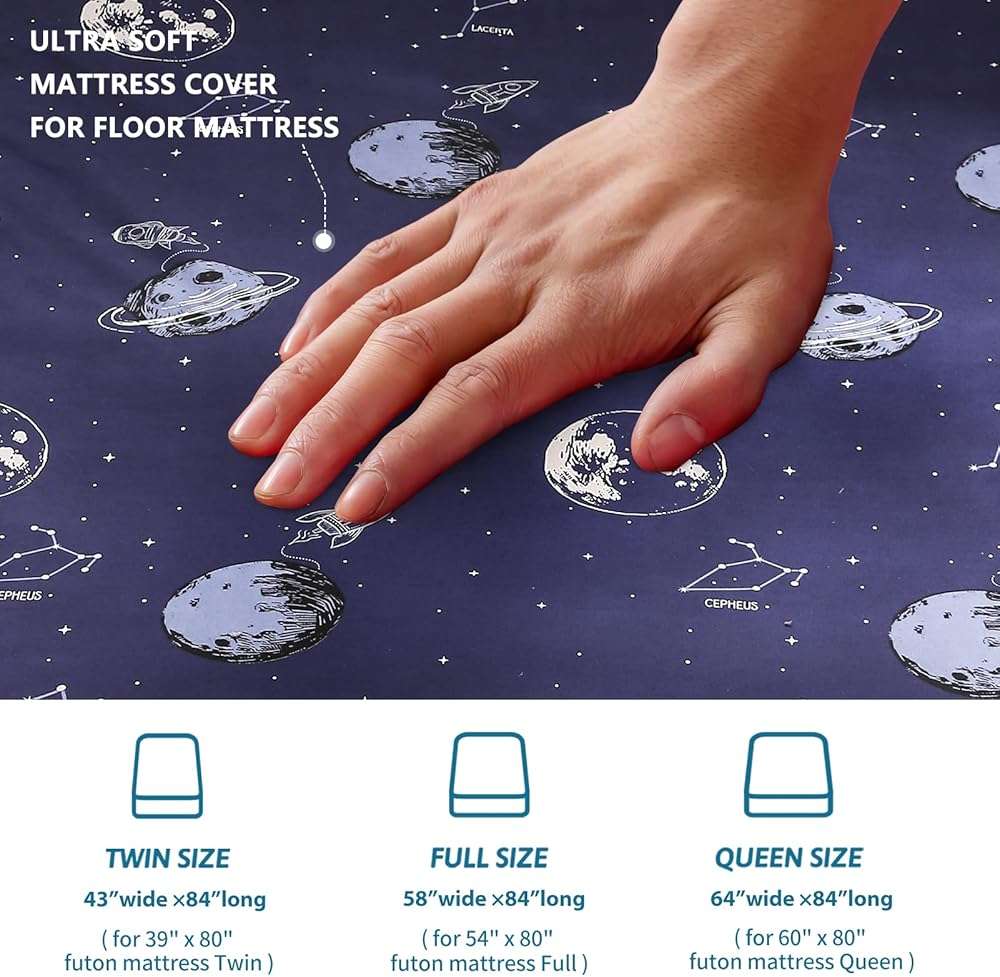 MAXYOYO Mattress Cover for Traditional Japanese Futon Mattress, Futon Floor Mats Cover with Zipper, Super Soft and Machine Washable, Space Adventure, Queen - Image 3