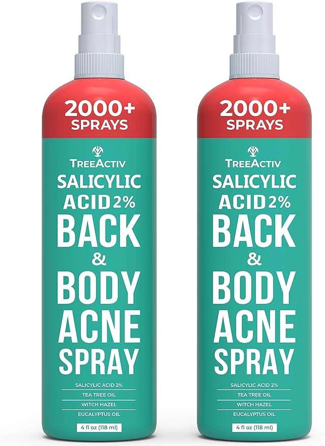 TreeActiv Salicylic Acid Back & Body Acne Spray, Fine Mist Back Spray for Bacne & Chest Acne, Tea Tree + Eucalyptus, Fast-Drying Non-Staining, 4 fl oz (2-Pack, 8 fl oz Total) - Image 1