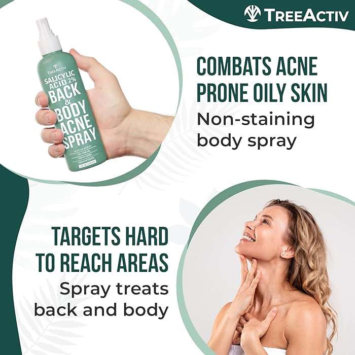 TreeActiv Salicylic Acid Back & Body Acne Spray, Fine Mist Back Spray for Bacne & Chest Acne, Tea Tree + Eucalyptus, Fast-Drying Non-Staining, 4 fl oz (2-Pack, 8 fl oz Total) - Image 4