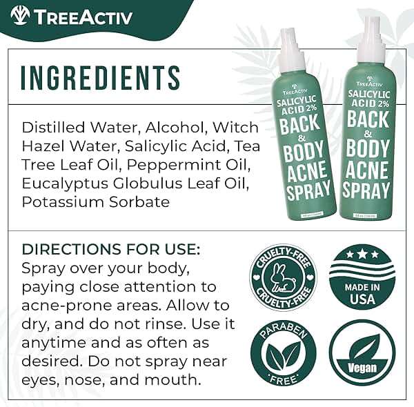 TreeActiv Salicylic Acid Back & Body Acne Spray, Fine Mist Back Spray for Bacne & Chest Acne, Tea Tree + Eucalyptus, Fast-Drying Non-Staining, 4 fl oz (2-Pack, 8 fl oz Total) - Image 5