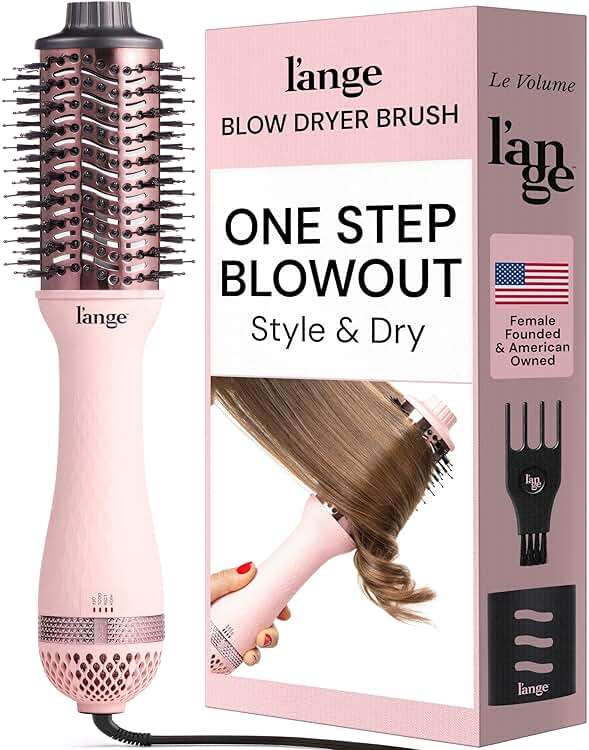 L'ANGE HAIR Le Volume 2-in-1 Titanium Blow Dryer Brush | Frizz Control Blowout Hair Dryer Brush For Drying And Straightening | Volumizing Hot Air Styler For All Hairstyles | Oval Barrel | Blush - 60mm - Image 1