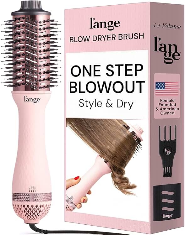 L'ANGE HAIR Le Volume 2-in-1 Titanium Blow Dryer Brush | Frizz Control Blowout Hair Dryer Brush For Drying And Straightening | Volumizing Hot Air Styler For All Hairstyles | Oval Barrel | Blush - 60mm - Product Image