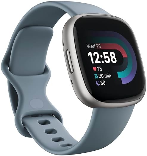 Fitbit Versa 4 Fitness Smartwatch with Daily Readiness, GPS, 24/7 Heart Rate, 40+ Exercise Modes, Sleep Tracking and more, Waterfall Blue/Platinum, One Size (S & L Bands Included) - Product Image