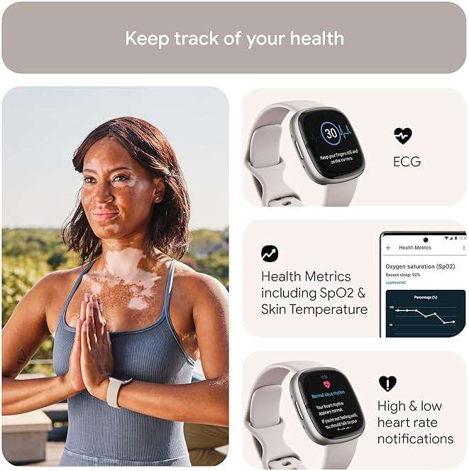 Fitbit Sense 2 Advanced Health and Fitness Smartwatch with Tools to Manage Stress and Sleep, ECG App, SpO2, 24/7 Heart Rate and GPS, Lunar White/Platinum, One Size (S & L Bands Included) - Image 3