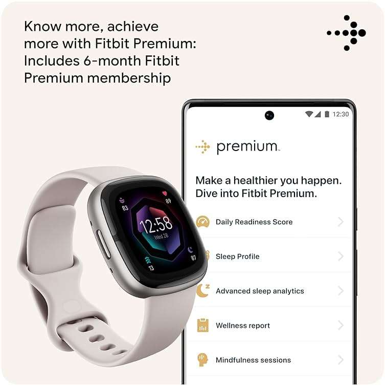 Fitbit Sense 2 Advanced Health and Fitness Smartwatch with Tools to Manage Stress and Sleep, ECG App, SpO2, 24/7 Heart Rate and GPS, Lunar White/Platinum, One Size (S & L Bands Included) - Image 6