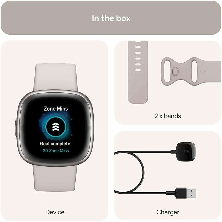 Fitbit Sense 2 Advanced Health and Fitness Smartwatch with Tools to Manage Stress and Sleep, ECG App, SpO2, 24/7 Heart Rate and GPS, Lunar White/Platinum, One Size (S & L Bands Included) - Image 8