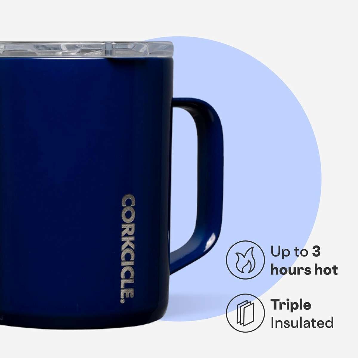 Corkcicle Classic Coffee Mug - Triple Insulated Stainless Steel for Travel - Shatter-Proof Lid - Keeps Drink Hot Over 3 Hours - Holiday Mug Gift - Great for Gifting - 16 oz - Gloss Midnight Navy - Image 3