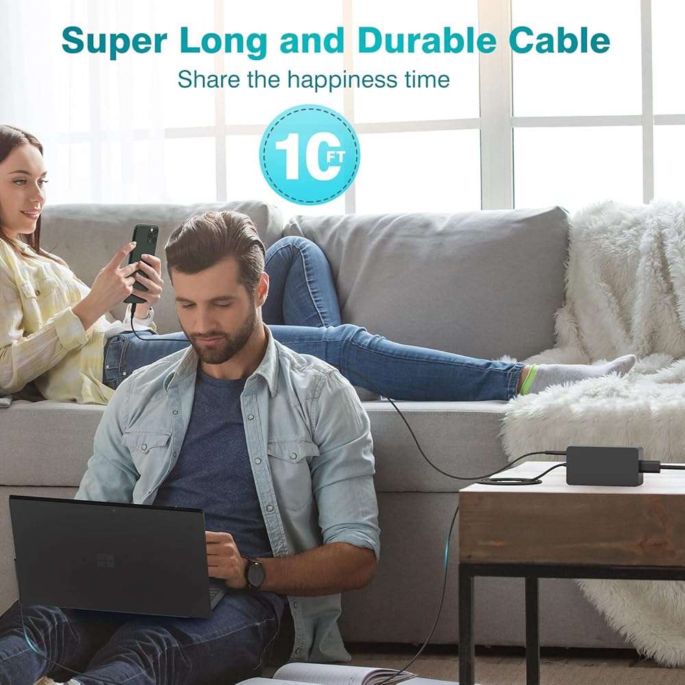 65W Charger Compatible with Microsoft Surface Pro 11, 10, 9, 8, 7+, 7, 6, 5, 4, 3, X, Power Adapter for Windows Surface Laptop 7/6/5/4/3/2/1, Go Tablet, Book 3/2/1, Support 44W, 36W, LED, 10FT - Image 7