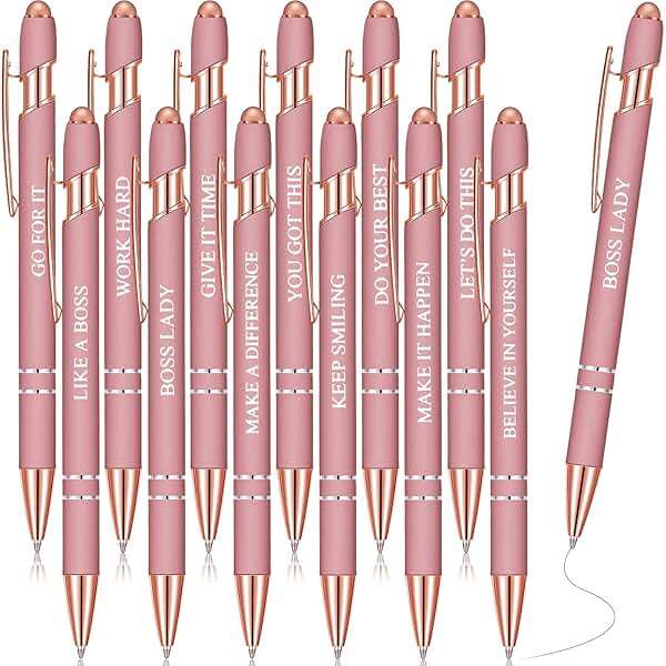 Zonon 12 Pcs Inspirational Pens Gift Set Funny Ballpoint Pen with Stylus Tip Motivational Graduation Gifts Bulk for Teacher Coworkers Nurse School Office Supplies(Rose Gold,Boss Lady) - Image 1