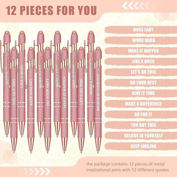 Zonon 12 Pcs Inspirational Pens Gift Set Funny Ballpoint Pen with Stylus Tip Motivational Graduation Gifts Bulk for Teacher Coworkers Nurse School Office Supplies(Rose Gold,Boss Lady) - Image 4