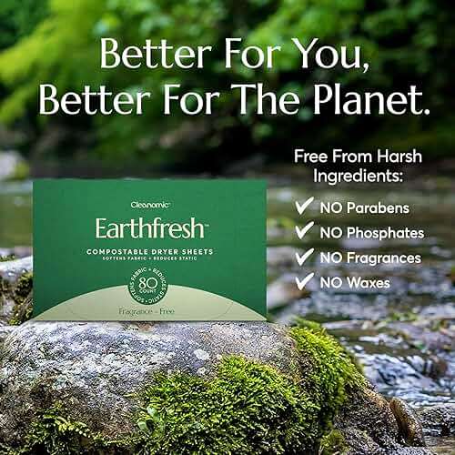 Cleanomic Earthfresh Fabric Softener Sheets Dryer Sheets, Softens & Removes Static Cling, Vegan Laundry Softener With Essential Oils -Fragrance Free - Image 4