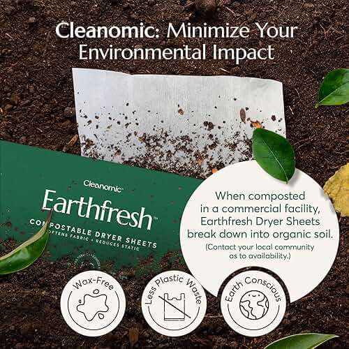 Cleanomic Earthfresh Fabric Softener Sheets Dryer Sheets, Softens & Removes Static Cling, Vegan Laundry Softener With Essential Oils -Fragrance Free - Image 5
