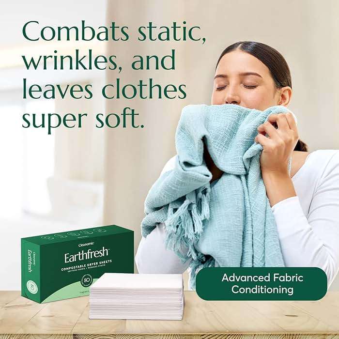 Cleanomic Earthfresh Fabric Softener Sheets Dryer Sheets, Softens & Removes Static Cling, Vegan Laundry Softener With Essential Oils -Fragrance Free - Image 7