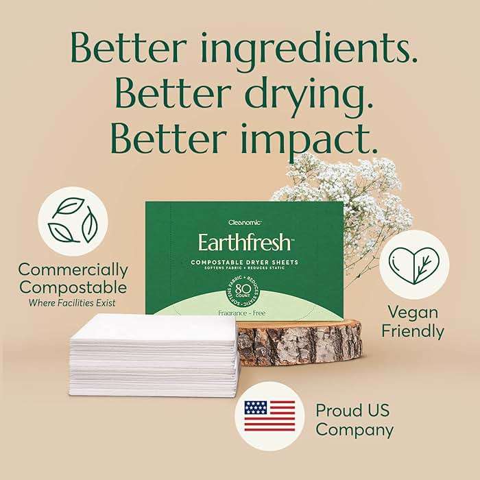 Cleanomic Earthfresh Fabric Softener Sheets Dryer Sheets, Softens & Removes Static Cling, Vegan Laundry Softener With Essential Oils -Fragrance Free - Image 8