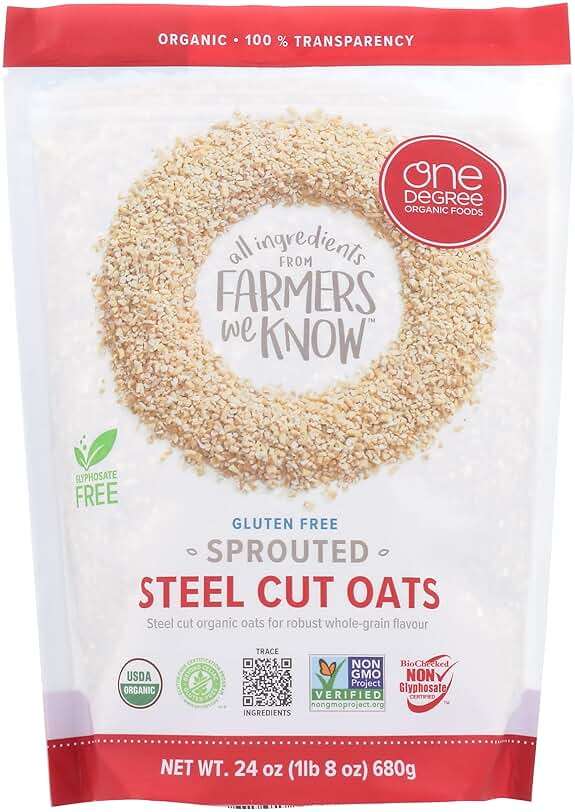 One Degree Organics Sprouted Steel Cut Oats 24oz, Pack of 4 | Glyphosate-Free, USDA Organic, Gluten-Free, Non-GMO, Vegan, Kosher, Oatmeal, Overnight Oats - Image 1