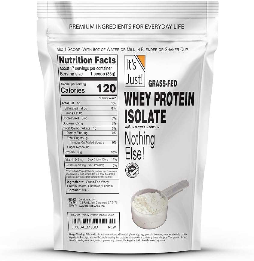 It's Just! - Whey Protein Isolate, Ultra Premium Grass-Fed, Unflavored, Made in USA, Pure 90% Protein, Only 1g Carb, No Added Sugar (1.25 Pound) - Image 2