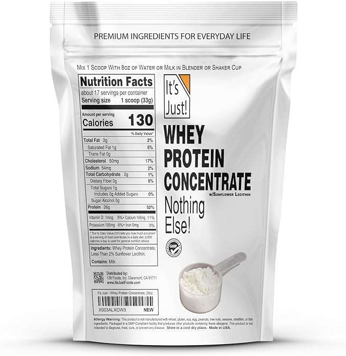 It's Just! - 100% Whey Protein Concentrate, Made in USA, No RBST/rBGH Hormones, Premium WPC-80, No Added Flavors or Artificial Sweeteners (1.25 Pound, Unflavored) - Image 2