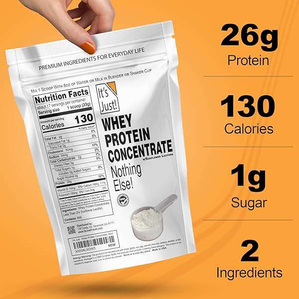 It's Just! - 100% Whey Protein Concentrate, Made in USA, No RBST/rBGH Hormones, Premium WPC-80, No Added Flavors or Artificial Sweeteners (1.25 Pound, Unflavored) - Image 3