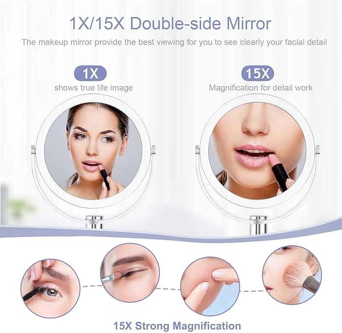 CLSEVXY Vanity Makeup Mirror with Stand, 1X/15X Magnification Double Sided 360 Degree Swivel, Portable Table Desk Counter top Magnifying Mirror, Tabletop Mirror for Bedroom or Dorm Room, 6.25 Inch - Image 4
