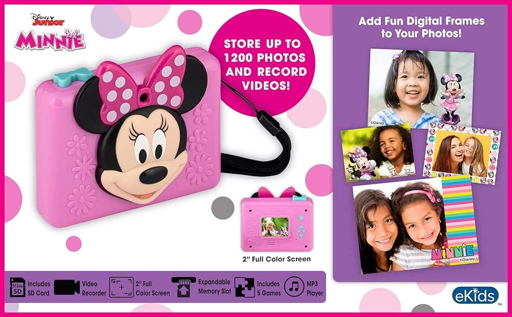 Minnie Mouse Kids Camera with SD Card, Digital Camera for Kids with Video Recording and Built-in Digital Stickers (Minnie) - Image 2